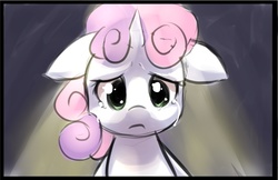 Size: 800x517 | Tagged: safe, artist:starshinebeast, sweetie belle, g4, crying, cute, dark, female, filly, floppy ears, sad, solo