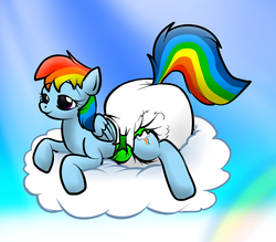 Size: 1257x1100 | Tagged: safe, artist:pidgopidgey, rainbow dash, g4, cloud, cloudy, diaper, female, non-baby in diaper, poofy diaper, solo