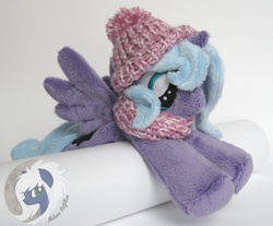 Size: 2025x1680 | Tagged: safe, artist:malwinahalfmoon, princess luna, g4, clothes, female, filly, hat, irl, photo, plushie, prone, scarf, solo, woona