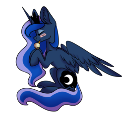Size: 1024x939 | Tagged: dead source, safe, artist:princegalaxies, princess luna, alicorn, pony, g4, blush sticker, blushing, ear fluff, eyes closed, female, ice cream, ice cream cone, licking, simple background, sitting, solo, spread wings, tongue out, transparent background