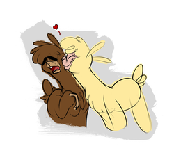 Size: 480x422 | Tagged: safe, artist:nappyrat, adobo, paprika (tfh), alpaca, them's fightin' herds, cheek kiss, community related, do not want, kissing, psychology in the comments, that alpaca sure does love kisses