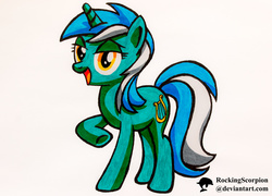 Size: 800x575 | Tagged: safe, artist:rockingscorpion, lyra heartstrings, pony, unicorn, g4, female, markers, solo, traditional art