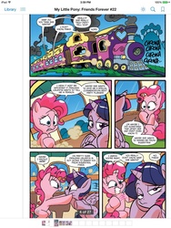 Size: 720x960 | Tagged: safe, artist:jay fosgitt, idw, pinkie pie, twilight sparkle, alicorn, pony, friends forever #22, g4, my little pony: friends forever, spoiler:comic, female, friendship express, mare, preview, twilight sparkle (alicorn)