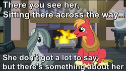 Size: 800x450 | Tagged: safe, edit, edited screencap, screencap, big macintosh, marble pie, earth pony, pony, g4, hearthbreakers, discovery family logo, disney, female, fireplace, image macro, male, mare, meme, pie family home, ship:marblemac, shipping, song reference, stallion, straight, the little mermaid