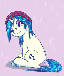 Size: 700x820 | Tagged: safe, artist:sandwichdelta, dj pon-3, vinyl scratch, g4, beanie, cute, female, hat, rain, solo, wet hair, wet mane