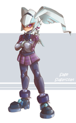 Size: 1316x2116 | Tagged: safe, artist:thegreatrouge, sugarcoat, gynoid, robot, equestria girls, g4, my little pony equestria girls: friendship games, crossover, crystal prep academy, crystal prep shadowbolts, female, mega man (series), megaman zero, reploid, sage harpuia, simple background, solo