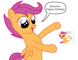 Size: 4296x3328 | Tagged: safe, artist:catiron, scootaloo, pony, g4, birthday, droste effect, female, inception, meme, recursion, smiling, solo