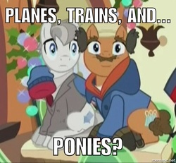 Size: 750x693 | Tagged: safe, edit, edited screencap, screencap, earth pony, pony, g4, hearthbreakers, clothes, coat, cropped, duo, facial hair, jacket, looking at you, male, moustache, neighl page, planes trains and automobiles, ponified, reference, sitting, stallion