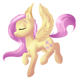 Size: 1280x1280 | Tagged: safe, artist:rue-willings, fluttershy, g4, eyes closed, female, simple background, smiling, solo, spread wings