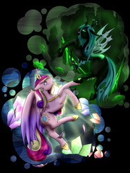 Size: 1024x1363 | Tagged: safe, artist:stormdrake0100, part of a set, princess cadance, queen chrysalis, alicorn, changeling, changeling queen, pony, a canterlot wedding, g4, crown, duo, duo female, female, jewelry, mare, regalia, sin of lust, transparent wings, watermark, wings