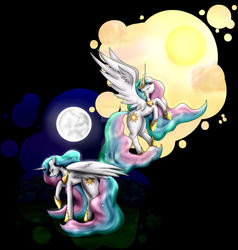 Size: 1024x1075 | Tagged: safe, artist:stormdrake0100, part of a set, princess celestia, alicorn, pony, g4, crying, eyes closed, female, mare, mare in the moon, moon, sin of pride, solo, sun, watermark