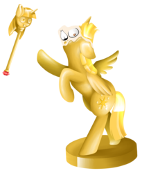 Size: 1377x1681 | Tagged: safe, artist:lucky-jacky, oc, oc only, oc:console command, golden, inanimate tf, requested art, simple background, solo, statue, transformation, transparent background, twilight scepter