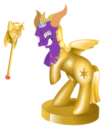 Size: 1245x1537 | Tagged: safe, artist:lucky-jacky, twilight sparkle, oc, oc:insane spyro, dragon, g4, character to character, crossover, solo, spyro the dragon, spyro the dragon (series), statue, transformation, twilight scepter, video game