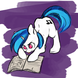 Size: 500x500 | Tagged: safe, artist:kira-minami, dj pon-3, vinyl scratch, pony, unicorn, g4, book, female, reading, red eyes, solo, younger