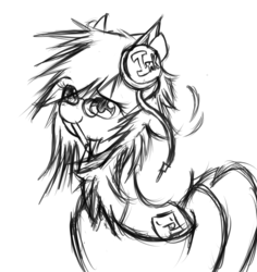 Size: 2697x2860 | Tagged: dead source, safe, artist:inkytophat, oc, oc only, pony, glasses, headphones, high res, monochrome, solo