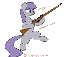 Size: 3351x3000 | Tagged: safe, artist:orang111, maud pie, g4, doodle, gun, high res, mosin nagant, pun, rifle, russian, sitting, solo, weapon