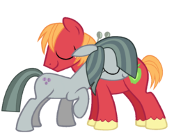 Size: 829x636 | Tagged: safe, artist:nejcrozi, big macintosh, marble pie, earth pony, pony, g4, hearthbreakers, eyes closed, male, nuzzling, ship:marblemac, shipping, simple background, stallion, straight
