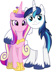 Size: 2193x3000 | Tagged: safe, artist:chainchomp2, princess cadance, shining armor, alicorn, pony, unicorn, g4, the one where pinkie pie knows, .svg available, dreamworks face, female, high res, hug, looking at you, male, mare, married couple, raised eyebrow, simple background, smiling, smug, stallion, transparent background, vector