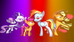 Size: 1920x1080 | Tagged: safe, artist:sugarcube-cake, apple bloom, applejack, rainbow dash, rarity, scootaloo, sweetie belle, crusaders of the lost mark, g4, 3d, cutie mark, cutie mark crusaders, siblings, sisters, the cmc's cutie marks