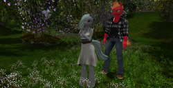 Size: 1280x657 | Tagged: safe, artist:bangayo, artist:yosegaman, big macintosh, marble pie, earth pony, anthro, g4, 3d, cute, female, male, second life, ship:marblemac, shipping, straight