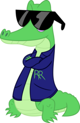 Size: 2338x3583 | Tagged: safe, artist:porygon2z, gummy, alligator, reptile, g4, bipedal, clothes, crossed arms, high res, jacket, male, simple background, solo, sunglasses, transparent background, vector