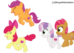 Size: 800x570 | Tagged: dead source, safe, artist:sketch-shepherd, apple bloom, babs seed, scootaloo, sweetie belle, earth pony, pegasus, pony, unicorn, crusaders of the lost mark, g4, cutie mark, cutie mark crusaders, simple background, the cmc's cutie marks, transparent background