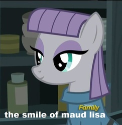 Size: 698x719 | Tagged: safe, edit, edited screencap, screencap, maud pie, earth pony, pony, g4, hearthbreakers, caption, cute, discovery family logo, female, mare, maudabetes, smiling, solo, text, when she smiles