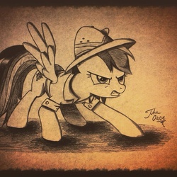 Size: 768x768 | Tagged: safe, artist:theasce, daring do, g4, female, hat, monochrome, solo, traditional art