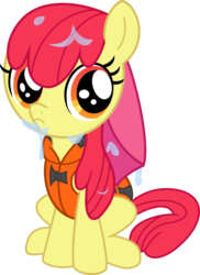 Size: 5000x6864 | Tagged: safe, artist:revstreak, apple bloom, earth pony, pony, g4, pinkie apple pie, absurd resolution, female, filly, lifejacket, simple background, solo, transparent background, vector, water, wet