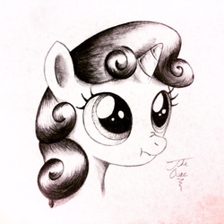 Size: 1024x1024 | Tagged: safe, artist:theasce, sweetie belle, g4, female, monochrome, scrunchy face, solo, traditional art