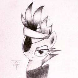 Size: 1024x1024 | Tagged: safe, artist:theasce, twilight sparkle, g4, eyepatch, female, future twilight, looking at you, monochrome, solo, traditional art