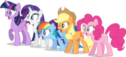 Size: 15391x7000 | Tagged: safe, artist:revstreak, applejack, pinkie pie, rainbow dash, rarity, twilight sparkle, alicorn, earth pony, pegasus, pony, unicorn, filli vanilli, g4, absurd resolution, female, frown, gasp, mare, open mouth, open smile, raised hoof, shocked, simple background, smiling, surprised, transparent background, twilight sparkle (alicorn), varying degrees of want, vector, wide eyes