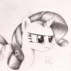 Size: 1024x1024 | Tagged: safe, artist:theasce, rarity, g4, angry, female, monochrome, solo, traditional art