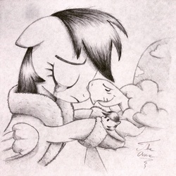 Size: 1024x1024 | Tagged: safe, artist:theasce, rainbow dash, tank, g4, tanks for the memories, bathrobe, beautiful, clothes, crying, monochrome, robe, slippers, traditional art