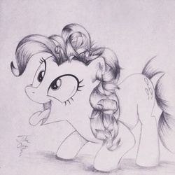 Size: 1024x1024 | Tagged: safe, artist:theasce, pinkie pie, g4, female, monochrome, solo, tongue out, traditional art