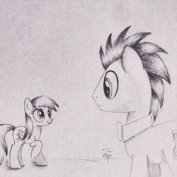 Size: 1024x1024 | Tagged: safe, artist:theasce, derpy hooves, doctor whooves, time turner, earth pony, pony, g4, slice of life (episode), male, monochrome, stallion, traditional art