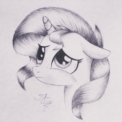 Size: 1024x1024 | Tagged: safe, artist:theasce, sunset shimmer, pony, unicorn, g4, female, monochrome, sketch, solo, traditional art