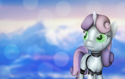 Size: 2442x1542 | Tagged: safe, artist:yutogashi, sweetie belle, pony, robot, unicorn, g4, 3d, cutie mark, female, filly, foal, hooves, horn, solo, source filmmaker, sweetie bot