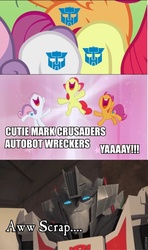 Size: 567x960 | Tagged: safe, apple bloom, scootaloo, sweetie belle, crusaders of the lost mark, g4, alternate cutie mark, autobot, crossover, cutie mark, cutie mark crusaders, the cmc's new cutie mark meme, this will end in tears, transformers, transformers prime, wheeljack