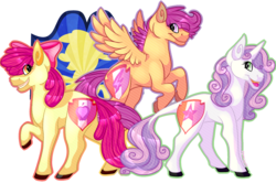 Size: 1796x1192 | Tagged: safe, artist:queen-lynxie, apple bloom, scootaloo, sweetie belle, classical unicorn, crusaders of the lost mark, g4, cutie mark, cutie mark crusaders, horn, leonine tail, the cmc's cutie marks