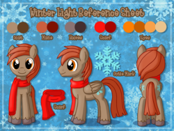 Size: 1000x750 | Tagged: safe, artist:veemonsito, oc, oc only, oc:winterlight, pegasus, pony, clothes, cute, front view, reference sheet, scarf, solo