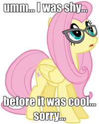 Size: 750x942 | Tagged: safe, fluttershy, g4, before it was cool, glasses, hipster, image macro, meme, shy