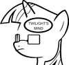 Size: 100x94 | Tagged: artist needed, source needed, safe, twilight sparkle, g4, freeman's mind, glasses, monochrome, parody, picture for breezies