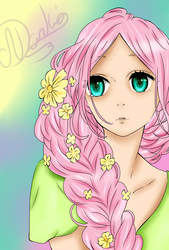 Size: 900x1334 | Tagged: safe, artist:rubyblossomva, fluttershy, human, g4, anime, clothes, female, humanized, signature, solo