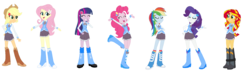 Size: 2140x634 | Tagged: safe, artist:imtailsthefoxfan, applejack, fluttershy, pinkie pie, rainbow dash, rarity, sci-twi, sunset shimmer, twilight sparkle, human, equestria girls, g4, clothes, humane five, humane seven, humane six, school uniform, simple background, starswirl academy, starswirl academy uniform, tai saito, white background