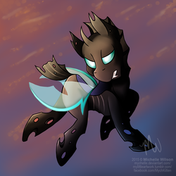 Size: 2000x2000 | Tagged: safe, artist:mychelle, changeling, flying, high res, solo