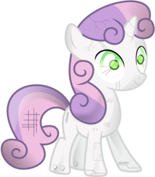 Size: 5000x5691 | Tagged: safe, artist:uxyd, sweetie belle, pony, robot, robot pony, unicorn, g4, absurd resolution, blank flank, damaged, female, filly, foal, hooves, horn, simple background, smiling, solo, sweetie bot, transparent background, vector