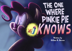 Size: 3508x2480 | Tagged: safe, artist:jowyb, pinkie pie, g4, the one where pinkie pie knows, bloodshot eyes, female, high res, puffy cheeks, solo, sweat, title card