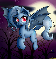 Size: 1689x1773 | Tagged: safe, artist:anibaruthecat, trixie, pony, unicorn, vampire, g4, fangs, female, mare, red eyes, solo
