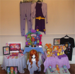 Size: 1313x1300 | Tagged: safe, artist:blazingdazzlingdusk, artist:crystal moon collectibles, adagio dazzle, aria blaze, sonata dusk, pony, equestria girls, g4, my little pony equestria girls: rainbow rocks, badge, blind bag, bookmark, boots, clothes, collection, costume, customized toy, doll, equestria girls ponified, figure, irl, magnet, merchandise, necklace, painting, photo, picture frame, plushie, ponified, shadowbox, shirt, shrine, stage, the dazzlings, toy